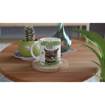 Taza blanca con impresión de gato "El Detector de Golosinas" Michilandia | La tienda online de los amantes de gatos