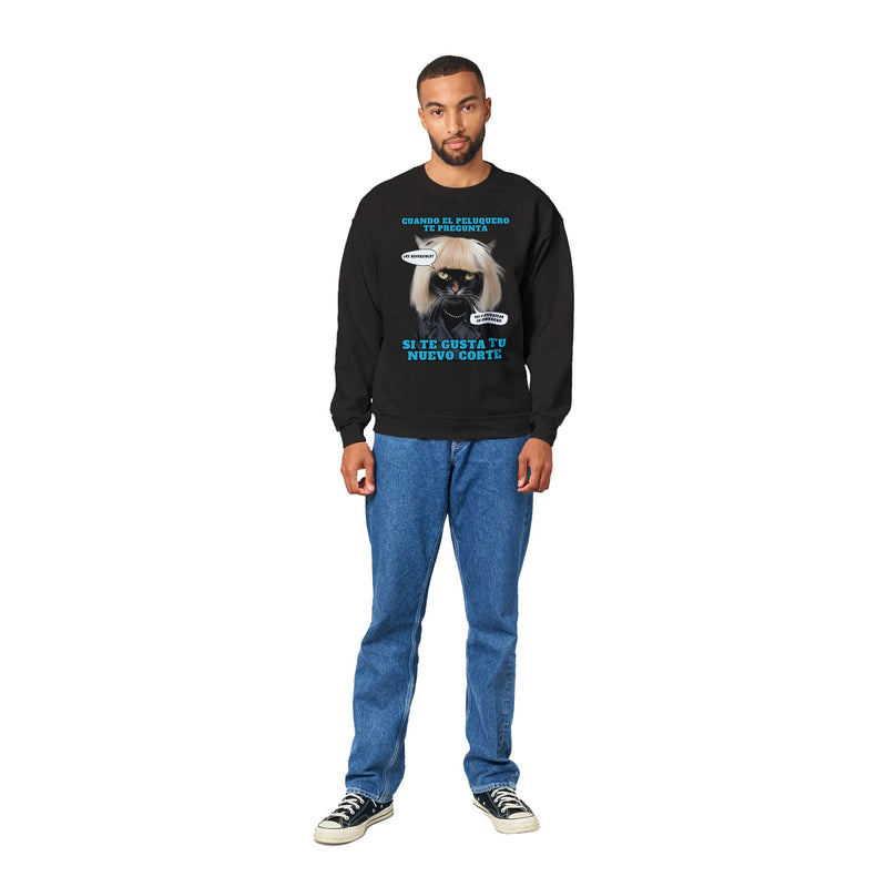 Sudadera unisex estampado de gato "El Desastre Peluquero" Michilandia | La tienda online de los amantes de gatos