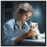 Póster semibrillante de gato con marco de madera "Karen la Veterinaria" Gelato