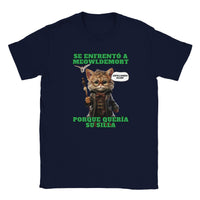 Camiseta júnior unisex estampado de gato "Guardián del Sillón" Navy