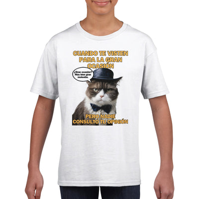 Camiseta Junior Unisex Estampado de Gato 