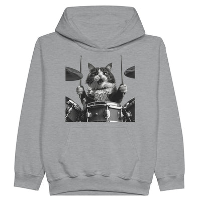 Sudadera con capucha júnior estampado de gato "Batería Gatuna" Michilandia | La tienda online de los fans de gatos