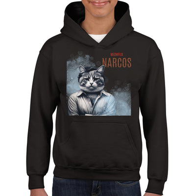 Sudadera con capucha júnior estampado de gato "Narcogato" Michilandia | La tienda online de los fans de gatos