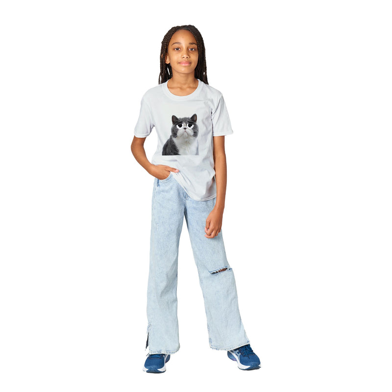 Camiseta Junior Unisex Estampado de Gato "Triste pero Gracioso" Michilandia