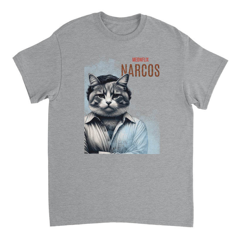 Camiseta unisex estampado de gato "Narcogato" Michilandia | La tienda online de los fans de gatos