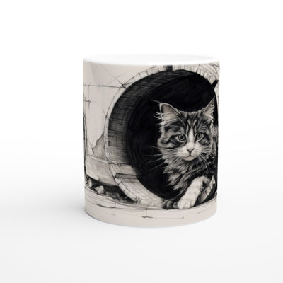 Taza blanca con impresión de gato 