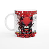 Taza blanca con impresión de gato "Katanas y Latas" Michilandia | La tienda online de los amantes de gatos