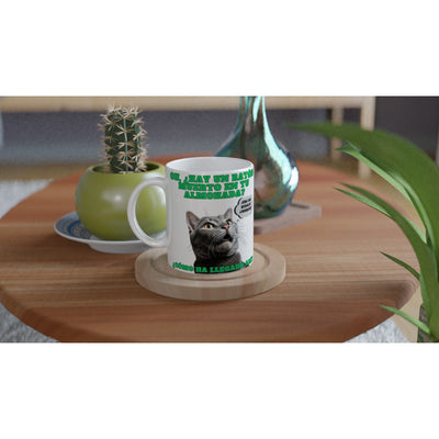 Taza blanca con impresión de gato "Regalo Sorpresa" Michilandia | La tienda online de los amantes de gatos