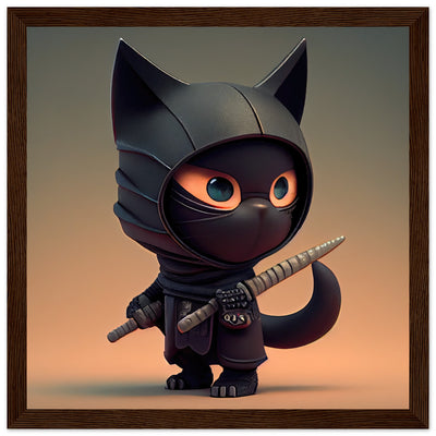 Póster semibrillante de gato con marco de madera "Gato Shinobi" Gelato