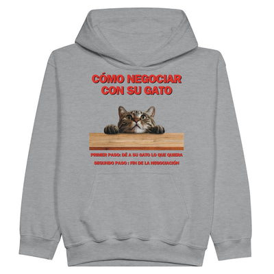 Sudadera con capucha júnior estampado de gato "Tácticas de Negociación" Michilandia | La tienda online de los fans de gatos