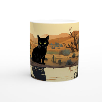 Taza blanca con impresión de gato 