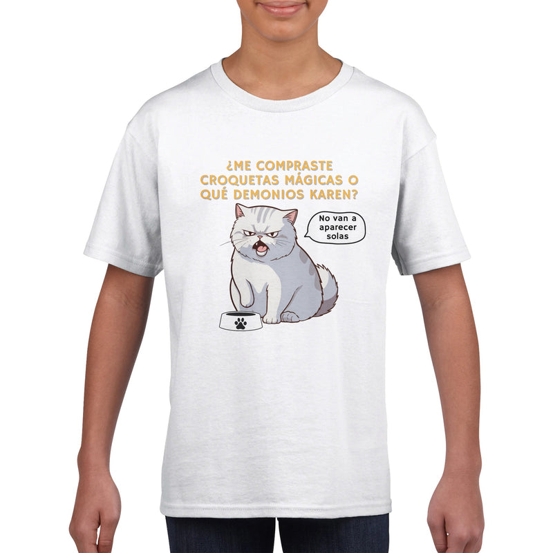 Camiseta Junior Unisex Estampado de Gato "Croquetas Mágicas" Michilandia | La tienda online de los fans de gatos