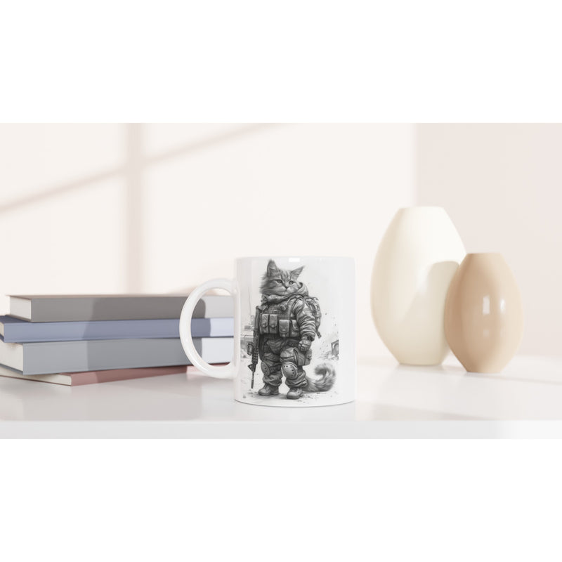 Taza Blanca con Impresión de Gato "Comando Gatuno SWAT" Michilandia | La tienda online de los fans de gatos