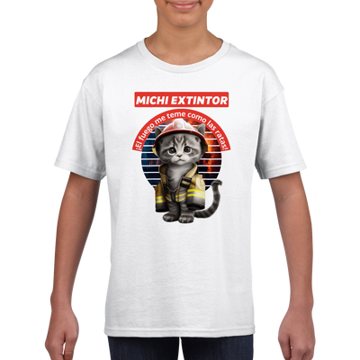 Camiseta júnior unisex estampado de gato "Michi bombero" Gelato