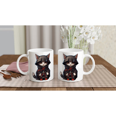 Taza blanca con impresión de gato 