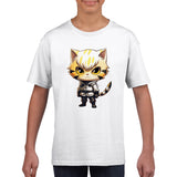 Camiseta júnior unisex estampado de gato "Gatenos: El Cyborg Felino"