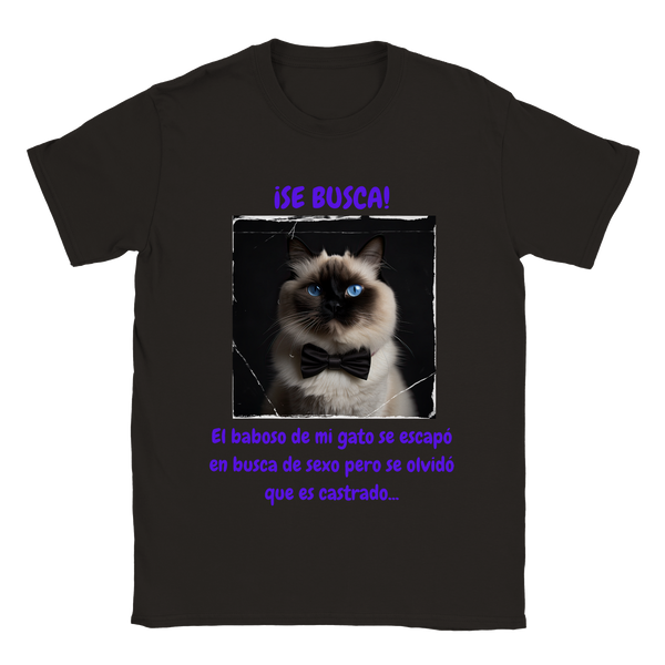 Camiseta unisex estampado de gato "¡Se busca!"