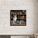 Póster semibrillante de gato con colgador "Travesuras Culinarias"