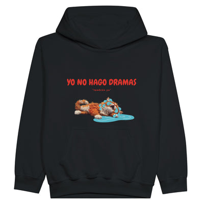 Sudadera con capucha júnior estampado de gato "Drama Queen" Michilandia