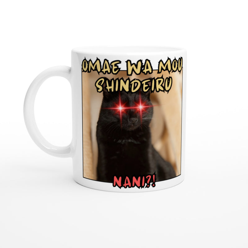 Taza blanca con impresión de gato 