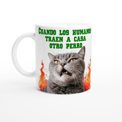 Taza blanca con impresión de gato 