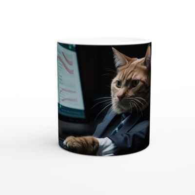 Taza blanca con impresión de gato 