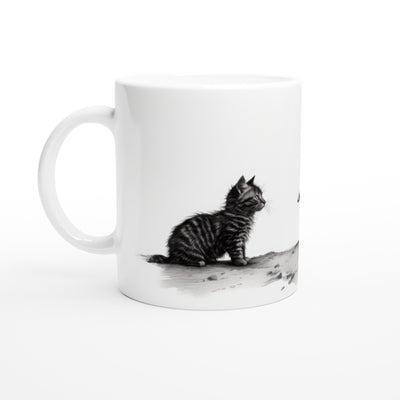 Taza blanca con impresión de gato 