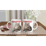 Taza Blanca con Impresión de Gato "Gordito Pensante" Michilandia | La tienda online de los fans de gatos