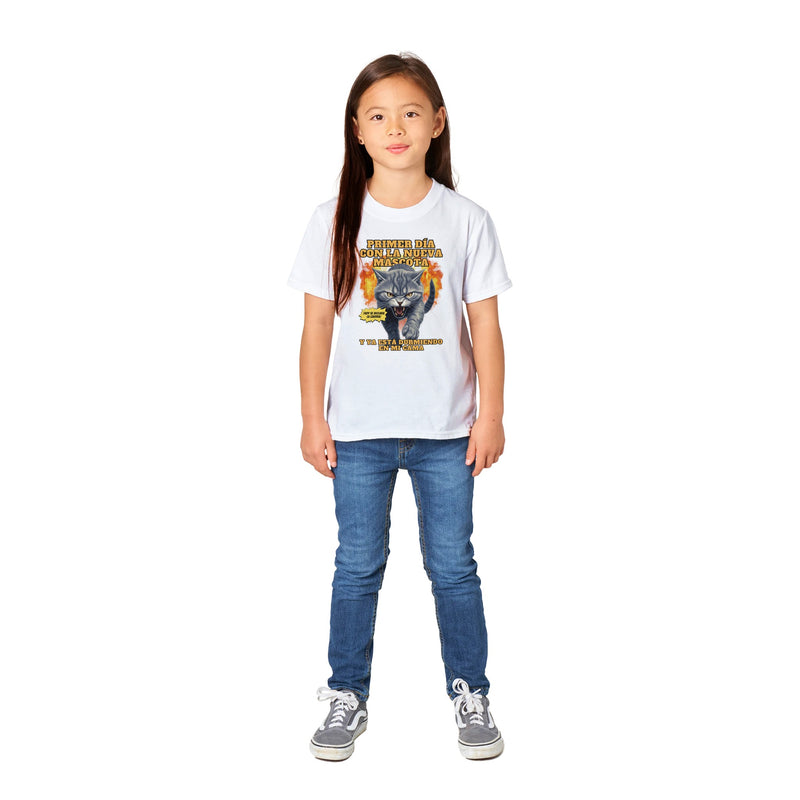 Camiseta Junior Unisex Estampado de Gato "Nuevo Rival" Michilandia | La tienda online de los fans de gatos