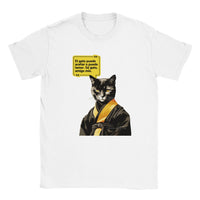 Camiseta unisex estampado de gato "Bruce Michi Lee" Blanco