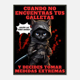 Póster Semibrillante de Gato con Marco Metal "El Ninja de las Galletas" Michilandia | La tienda online de los amantes de gatos