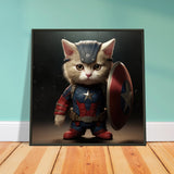 Póster semibrillante de gato con marco metal "Michi Captain America" Gelato