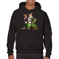 Sudadera con capucha unisex estampado de gato "Cactus comestible"