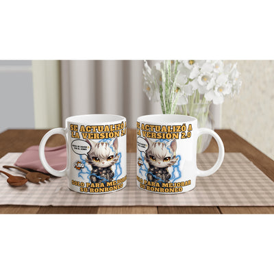 Taza blanca con impresión de gato 