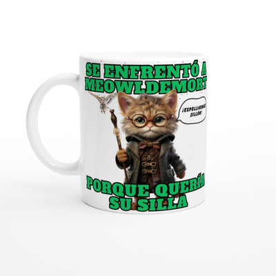 Taza blanca con impresión de gato 