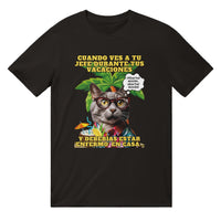 Camiseta unisex estampado de gato "Vacaciones Clandestinas"