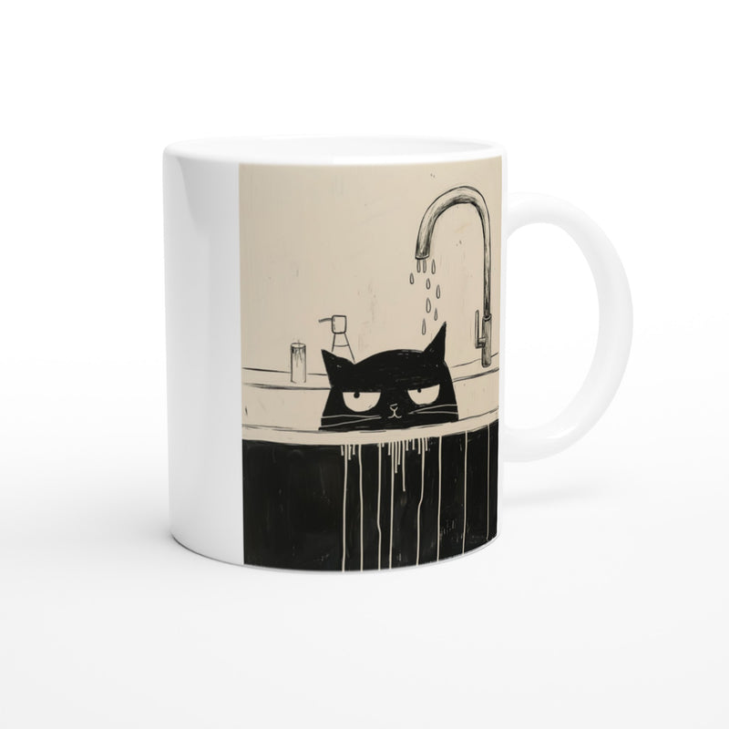 Taza Blanca con Impresión de Gato "Gota a Gota" Michilandia | La tienda online de los fans de gatos