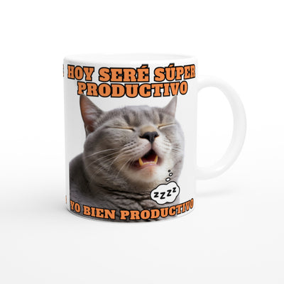 Taza Blanca con Impresión de Gato "Siesta Productiva" Michilandia | La tienda online de los fans de gatos