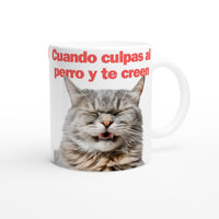 Taza Blanca con Impresión de Gato "Risa Culpable" Michilandia | La tienda online de los fans de gatos