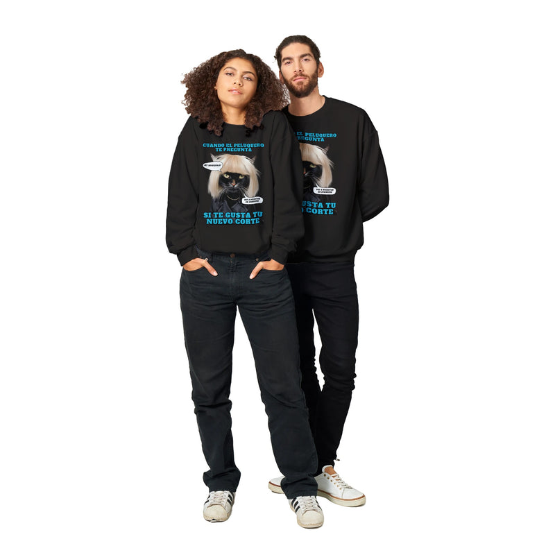 Sudadera unisex estampado de gato "El Desastre Peluquero" Michilandia | La tienda online de los amantes de gatos