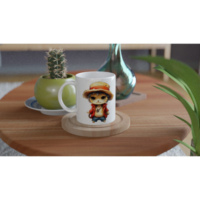 Taza blanca con impresión de gato "Miau D. Luffy" Michilandia | La tienda online de los amantes de gatos