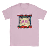 Camiseta júnior unisex estampado de gato "Mirada Mortal" Rosa claro