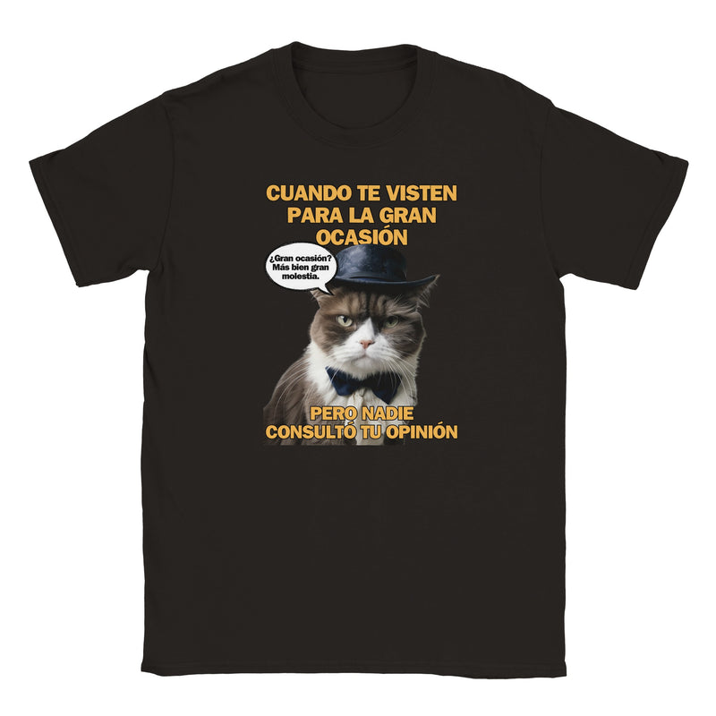 Camiseta Junior Unisex Estampado de Gato "Dilema de Gala" Michilandia | La tienda online de los fans de gatos