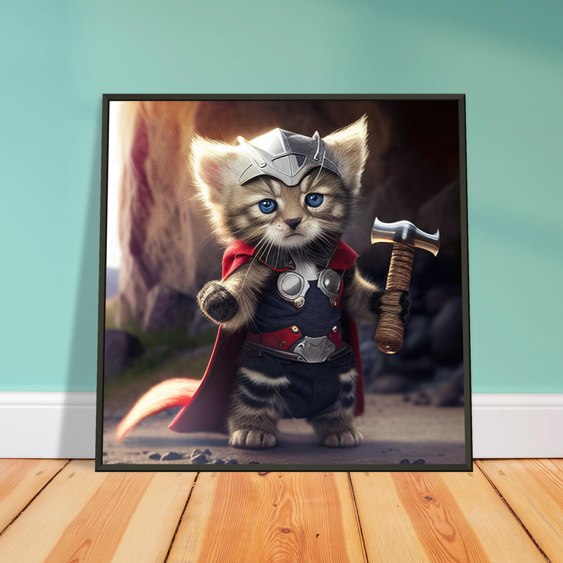 Póster semibrillante de gato con marco metal "Mewlnir" Gelato