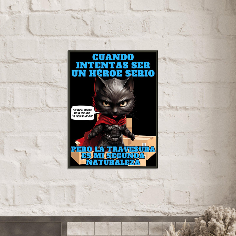 Póster Semibrillante de Gato con Marco Metal "Capa y Travesuras" Michilandia | La tienda online de los fans de gatos