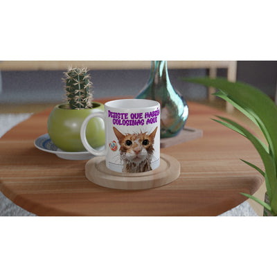 Taza blanca con impresión de gato "Traición Felina" Gelato