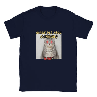 Camiseta unisex estampado de gato "Omae wa mou shindeiru" Michilandia | La tienda online de los amantes de gatos