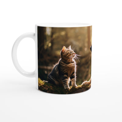 Taza blanca con impresión de gato 