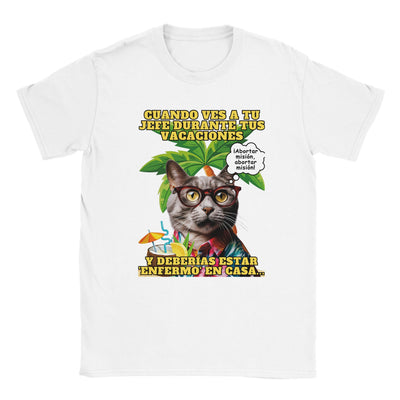 Camiseta unisex estampado de gato "Vacaciones Clandestinas" Michilandia | La tienda online de los amantes de gatos