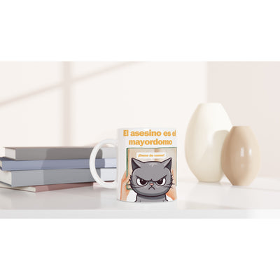 Taza Blanca con Impresión de Gato "El Misterio del Mayordomo" Michilandia | La tienda online de los fans de gatos